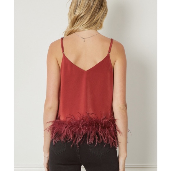 🍁🍁🍁ENTRO feathered Trimmed Spaghetti Strap in Rust🍁🍁🍁 - Picture 6 of 12